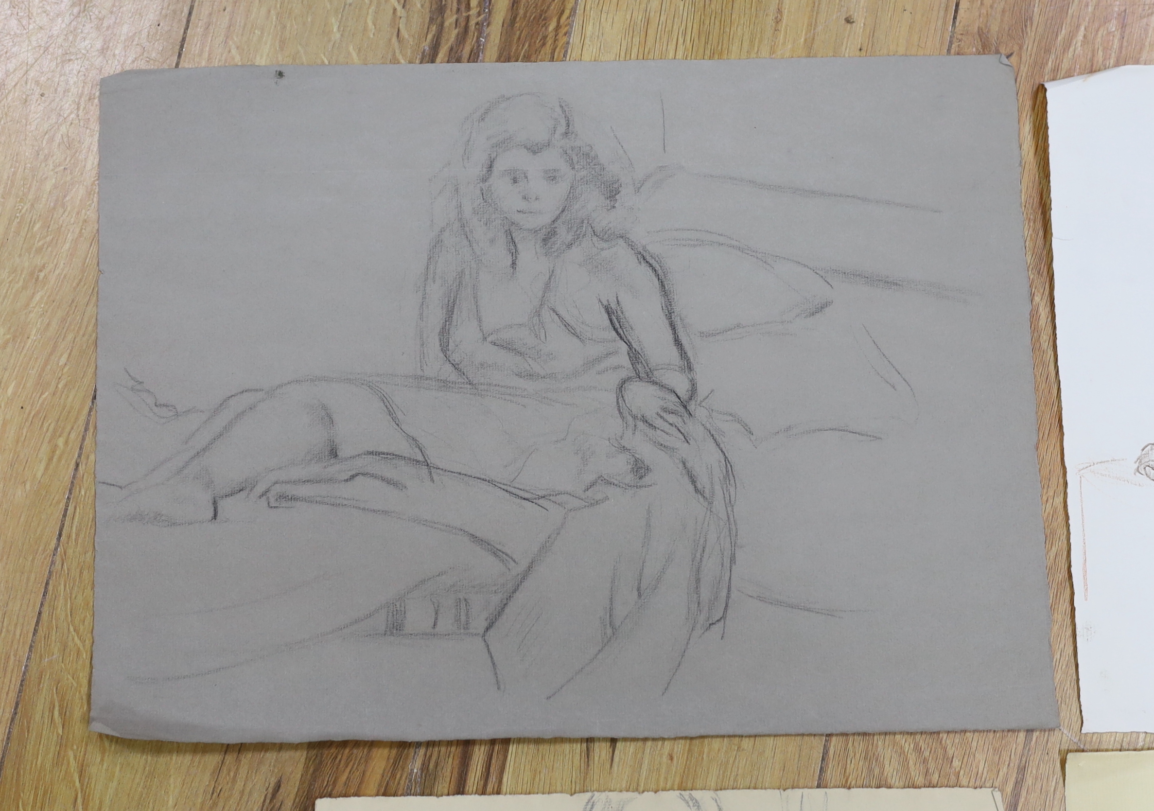 Clifford Hall (1904-1973), five ink and pencil nude studies on paper, largest 38 x 28cm, unframed